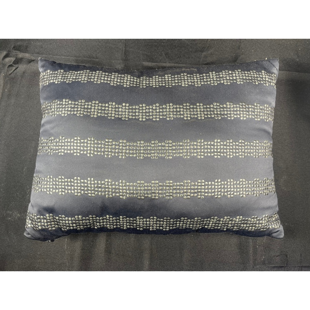 DKNY Black Studded Lumbar Accent Pillow Silver Metallic Striped Decorative 15x10